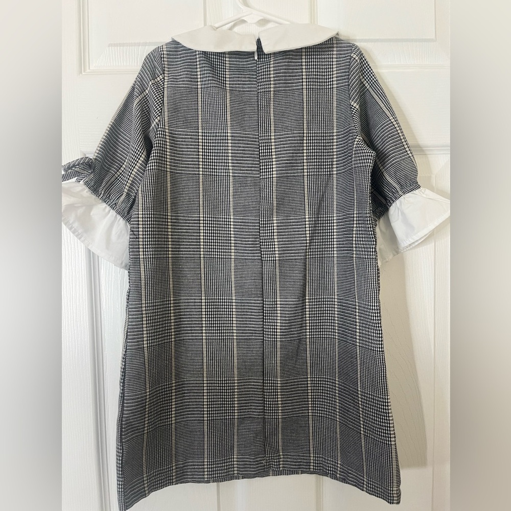 Shein kids, girls size 6Y black plaid, flounce sleeve, collared dress. - Picture 4 of 6